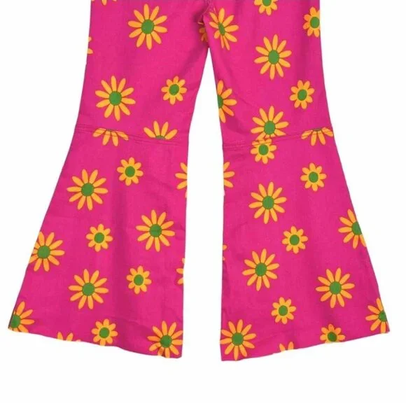 Free People Youthquake Pink Lipstick Combo Cropped Retro Flare Jeans Size 30 NWT - Picture 7 of 15